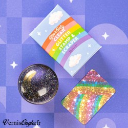 Tampon de stamping et raclette Moyou London Glitter clear