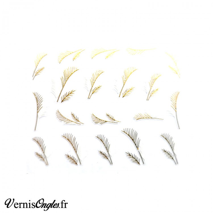 Autocollants plumes dorées et blanches pour les ongles