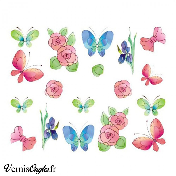 Water decals fleurs et papillons